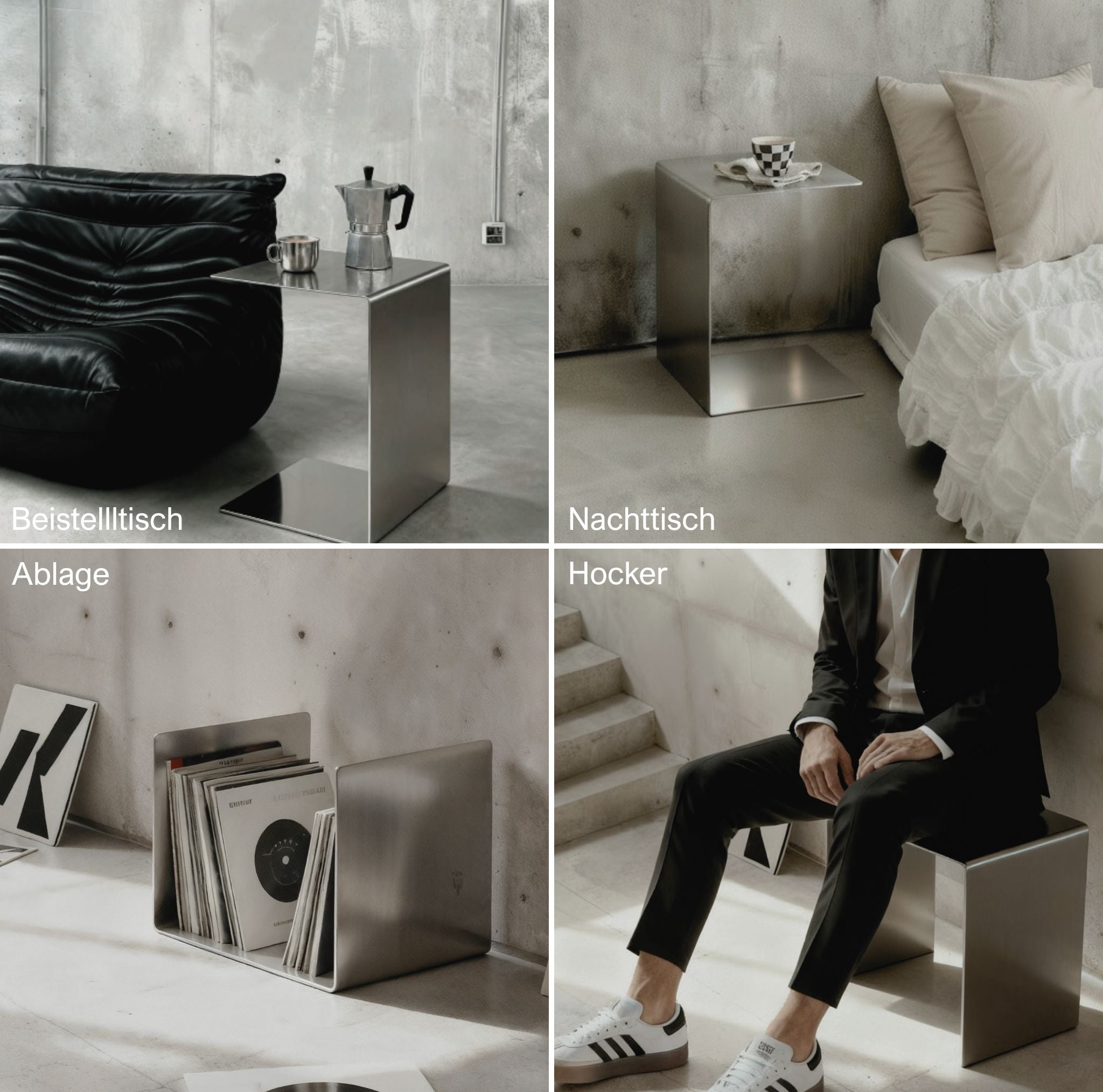 Mo Interiors Beistelltisch Gebürsteter Edelstahl