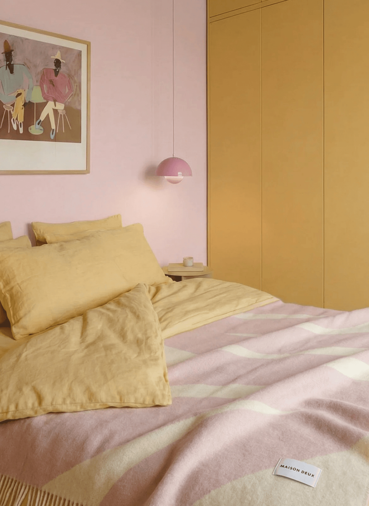 Maison Deux Wolldecke Swirl Buttergelb Rosa - hei-kju