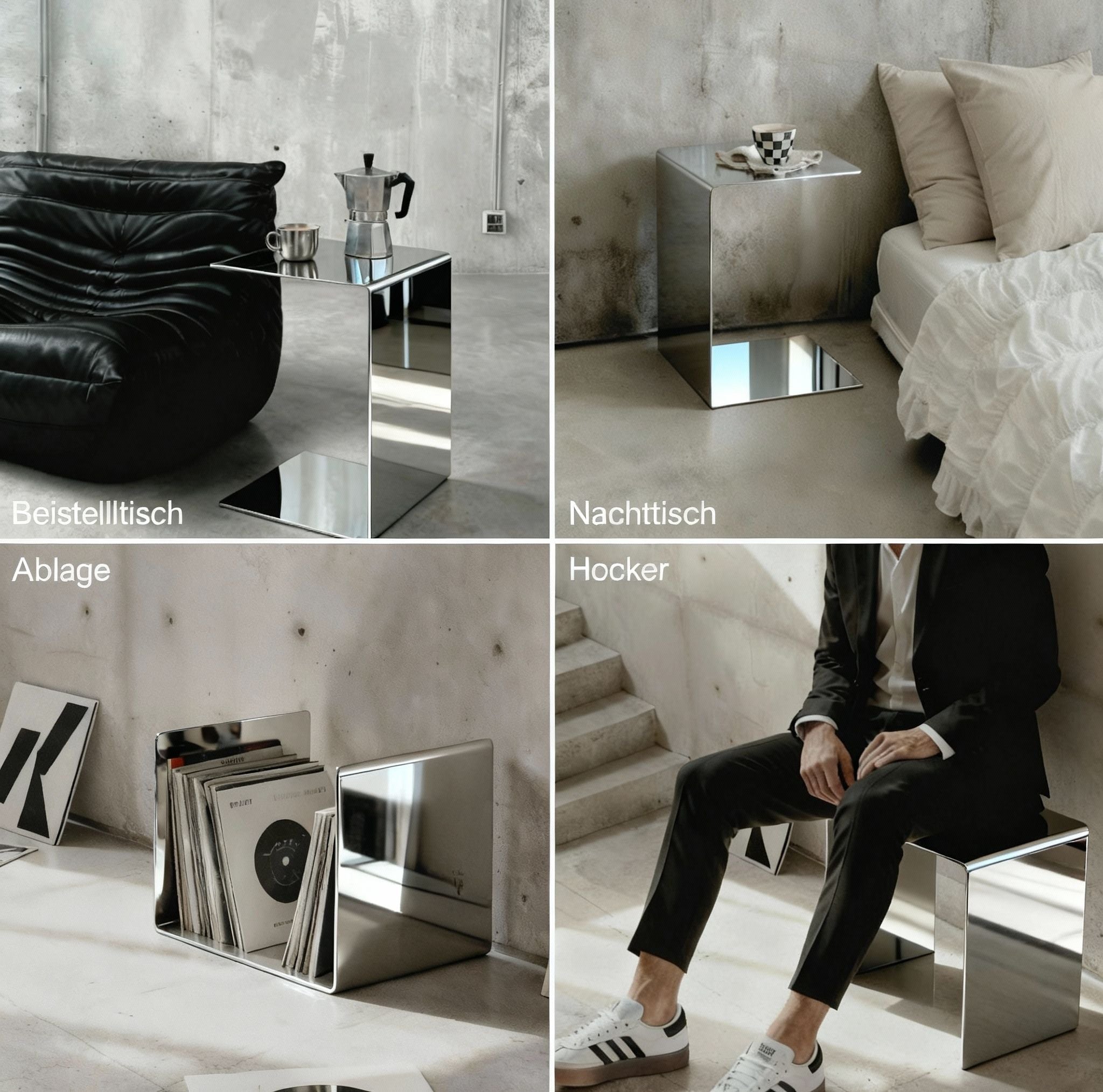 Mo Interiors Beistelltisch Spiegelpolierter Edelstahl - hei - kju