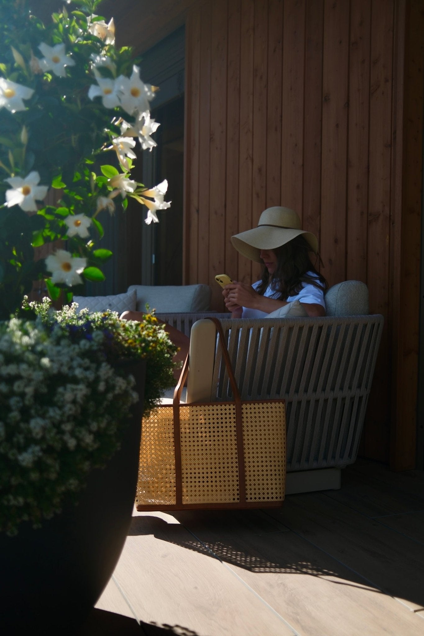 Florence Leather Rattan Tasche mit Leder Details - hei - kju
